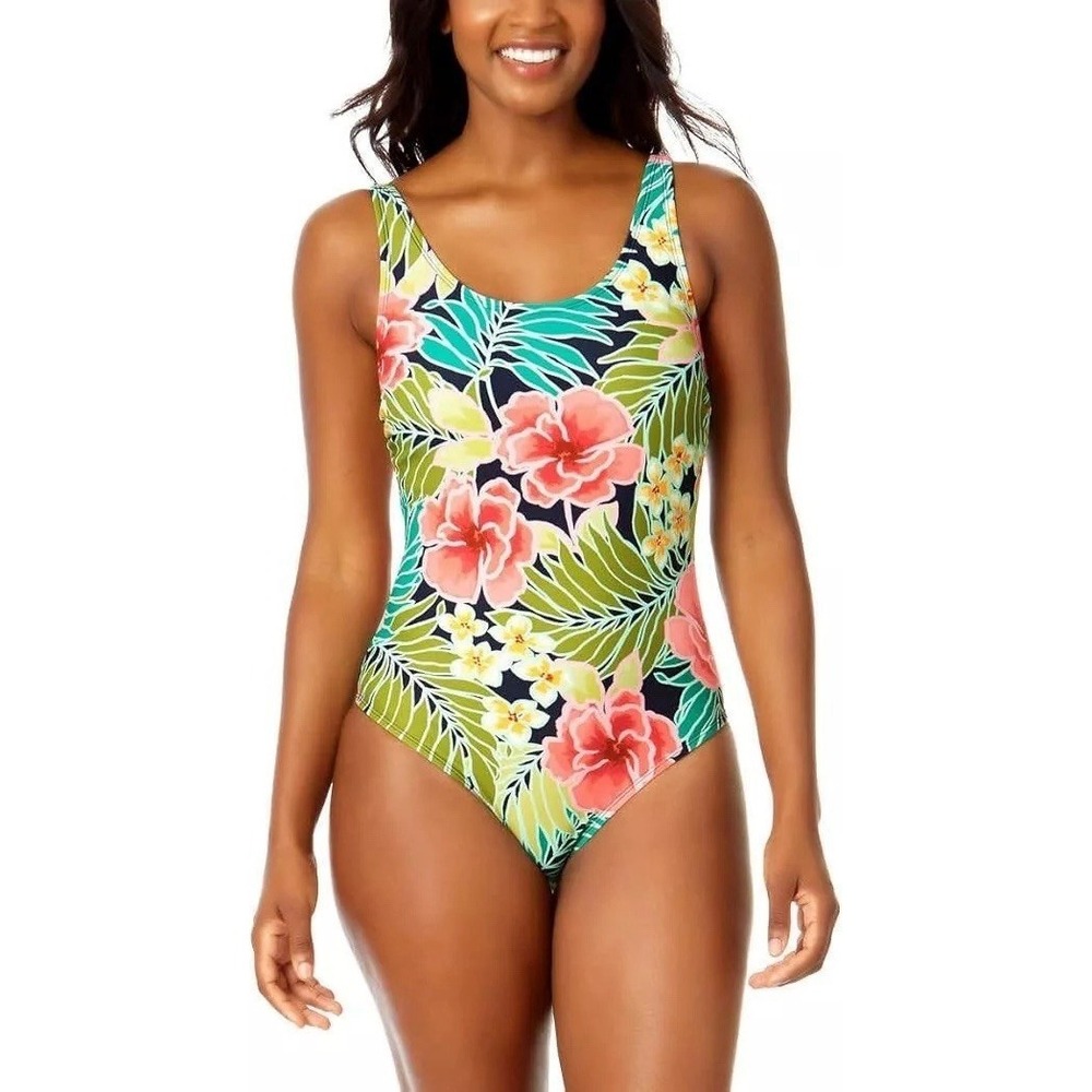Hurley One-Piece Swimsuit Medium Navy Tropical Floral Cut-Out Back Adjustable